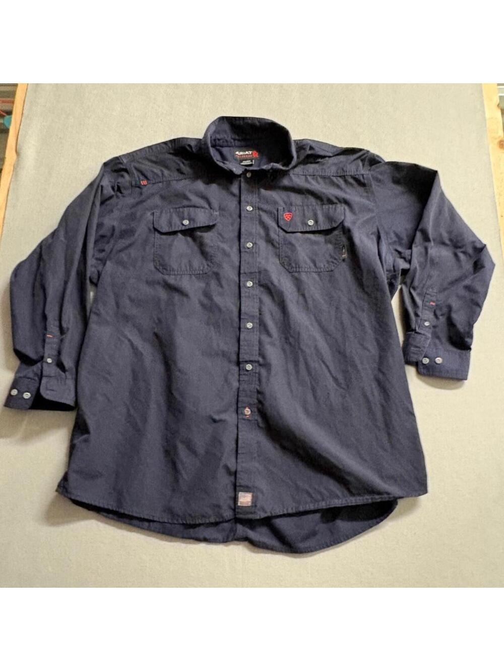 Ariat FR Work Shirt Mens 4XL Navy Blue Flame Resistant Long Sleeve Button Up